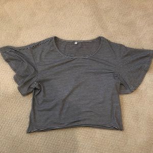 black and white striped ruffle sleeve t shirt